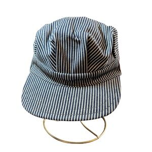 Vintage Engineer Cap Railroad Conductor Hat Blue White Hickory Stripe USA 7 1/4